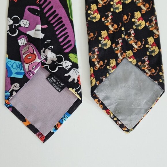 Disney Themed Silk Tie Lot of 2 Pooh Mickey Donald AOP W3.5 L57.5 - 58.5 Boho - Picture 13 of 16